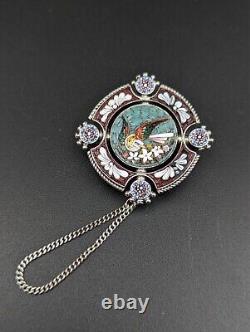 Micromosaic Brooch Bird Silver Antique Pin Grand Tour Italy