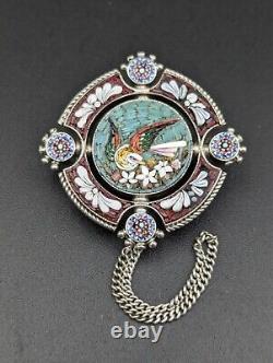 Micromosaic Brooch Bird Silver Antique Pin Grand Tour Italy