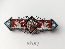 Micromosaic Swan Brooch Bird Bar Pin Italian Grand Tour Antique Victorian