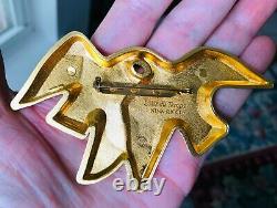 NINA RICCI L'Air du Temps Vintage 80's Matte Gold Tone Double Bird Brooch Pin