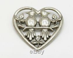 NORSELAND BY CORO 925 Silver Vintage Love Birds & Heart Brooch Pin BP1500