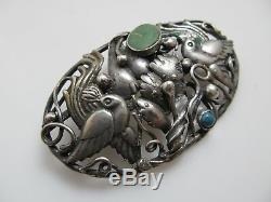 Neat Vintage Mexican Sterling Silver Pin Brooch Turquoise Birds Handmade