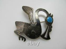 Old Cuzco Vintage Sterling Silver Enamel Bird Pin Brooch Modernist Abstract