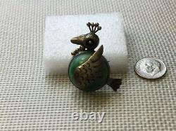 Old Vintage Mexico Taxco 980 Sterling Silver Green Stone Bird Pin Brooch