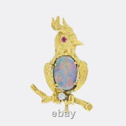 Opal Gold Brooch Vintage Opal, Ruby and Diamond Bird Brooch 18ct Yellow Gold