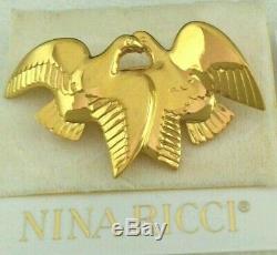 PI. Vintage Nina Ricci Dove Birds brooch gold tone signed