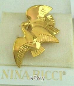 PI. Vintage Nina Ricci Dove Birds brooch gold tone signed