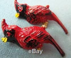 Pair Of Vintage Red Enamel Red Birds Pins Brooch Rafaelian Signed