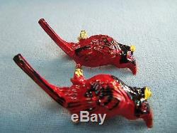 Pair Of Vintage Red Enamel Red Birds Pins Brooch Rafaelian Signed