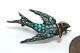 Pretty Antique European Silver Gilt Turquoise Swallow / Dove Bird Brooch