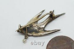 Pretty Antique European Silver Gilt Turquoise Swallow / Dove Bird Brooch