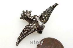 Pretty Antique Silver & Pearl Flying Bird Brooch
