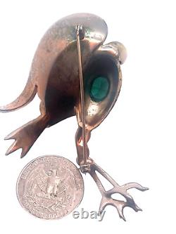 RARE Enameled Vintage Large Figural Dimensional Heron Bird Brooch Rhinestones