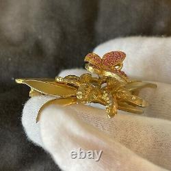 RARE Hattie Carnegie Signed Moveable Pink Butterfly Brooch Pin Gold Tone VINTAGE