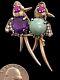 Rare Sterling Silver Vermiel Figural Two Birds On Branch Amethyst & Cab Bellies