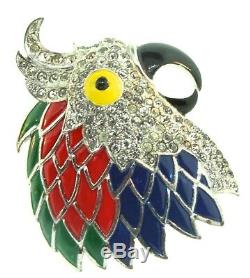RARE Vintage BOUCHER Parrot Head Bird Figural Enamel Rhinestone Pin Clip Brooch
