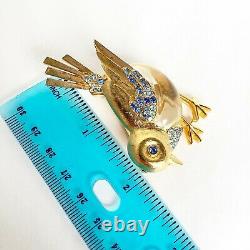 RARE Vintage Crown TRIFARI JELLY BELLY BIRD with Rhinestones Brooch Pin