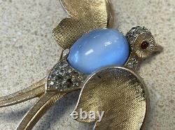 RARE Vintage Crown Trifari Jelly Belly Blue Moonstone Bird Brooch Pin Philippe