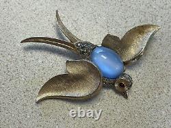 RARE Vintage Crown Trifari Jelly Belly Blue Moonstone Bird Brooch Pin Philippe