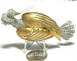 RARE Vintage Figural Bird Brooch Rhinestone Collar Behind Head & Tail Feathers
