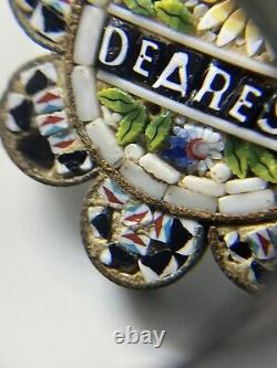 RARE Vintage Micro MOSAIC Glass Dearest Flower Shaped Brass Brooch/Pin
