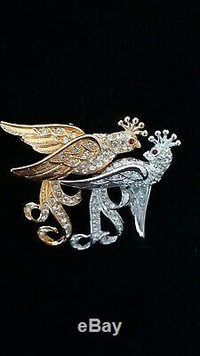 RARE Vintage Nolan Miller Two-Toned Crested Birds Pin Brooch