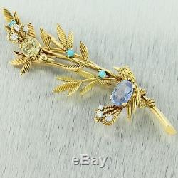 RARE Vintage Tiffany & Co. Diamond Turquoise Blue & Yellow Sapphire Bird Brooch