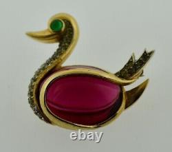 RARE Vintage Trifari Red Jelly Belly Duck Swan Bird Brooch Pin Crown Mark