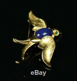 RARE Vtg TRIFARI Crown Swallow Bird Jelly Belly Gold PIN BROOCH Alfred Phillipe