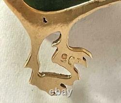 Rare Antique 9ct Gold & New Zealand Greenstone Pounamu Jade Kiwi Bird Brooch