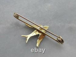 Rare Antique Victorian Solid 15ct Yellow Gold Swallow Bird Pin Brooch Seed Pearl