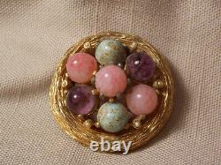 Rare BENEDIKT NY Bird Nest with Eggs Brooch Vintage Costume Jewelry