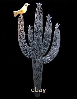 Rare Big Vintage JAMES AVERY 14k Gold Sterling Silver Bird on Cactus Pin Brooch