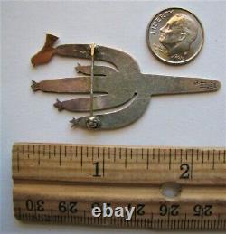 Rare Big Vintage JAMES AVERY 14k Gold Sterling Silver Bird on Cactus Pin Brooch