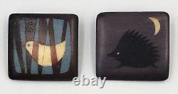 Rare VTG Danish Modernist Bodil Nielsen Ceramic Bird&Hedgehog Brooches Handmade