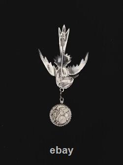 Rare Vintage Antique Old Rhinestone Pot Metal Bird In Flight Brooch Watch Pin