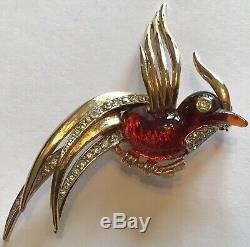 Rare Vintage Boucher Signed & Number Ruby Jelly Belly Bird Brooch