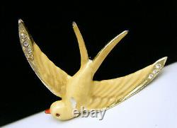 Rare Vintage Enamel Rhinestone Swallow Bird Brooch Marked Coro Des Pat Pend