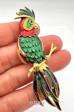 Rare Vintage MARCEL BOUCHER Gold Multi Color Enamel Parrot Bird Brooch 3.25