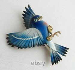 Rare Vintage Signed Weiss Enamel Bluebird Bird 2 1/2 Pin Brooch WOW
