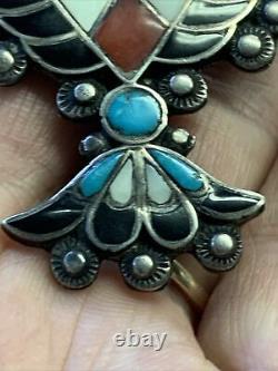 Rare Vintage Zuni Bird Kachina Sterling Silver Turquoise Brooch