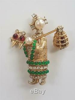 Rare Vtg Ciner Asian Oriental Love Bird Seller Goldtone Pin Brooch Faux Jade
