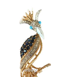 Rare Vtg FLORENZA Signed Bird of Paradise Kingfisher BROOCH Enamel & Rhinestones