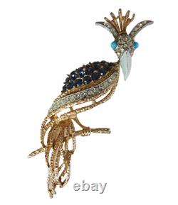 Rare Vtg FLORENZA Signed Bird of Paradise Kingfisher BROOCH Enamel & Rhinestones