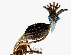 Rare Vtg FLORENZA Signed Bird of Paradise Kingfisher BROOCH Enamel & Rhinestones