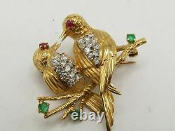 Real Moissanite 0.80Ct Round Cut Love Birds Brooch Pins 14K Yellow Gold Plated