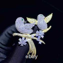 Real Moissanite 1.30Ct Round Cut Double Birds Brooch 14K Two-Tone Gold Plated