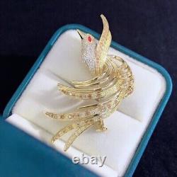 Real Moissanite 1.80Ct Round Cut Bird Wedding Brooch Pin 14K Yellow Gold Plated
