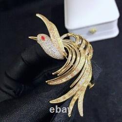 Real Moissanite 1.80Ct Round Cut Bird Wedding Brooch Pin 14K Yellow Gold Plated