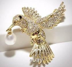 Real Moissanite 2.10Ct Round Cut Bird Wedding Brooch Pin 14K Yellow Gold Plated